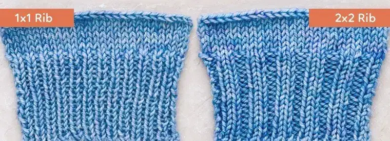 rib knitting 1x1 and 2x2 rib