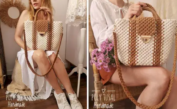 Macrame Bag Tutorial - Macrame Handbag pattern by Poly Tusal  Mimi & basket 
