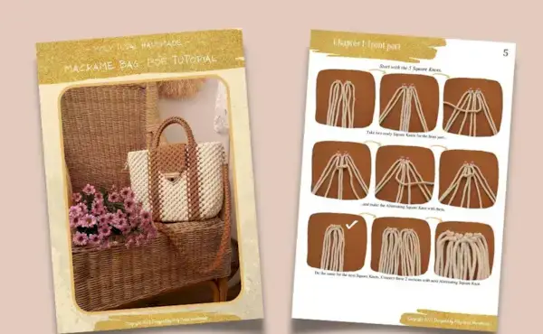 Macrame Bag Tutorial - Macrame Handbag pattern by Poly Tusal  Mimi & basket 