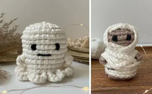 Easy Macrame Pumpkin Ghost Halloween Tutorial for Beginners -Bochiknot