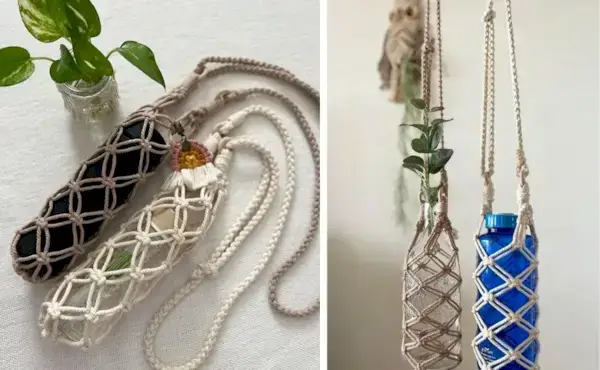 4x Easy DIY Macrame Water Bottle Holder Tutorials by SilentKnot
