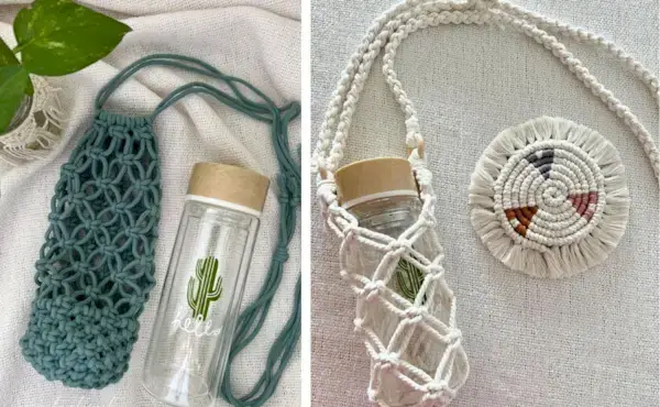 4x jednoduché návody na držiak fliaš na vodu Macrame od SilentKnot