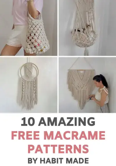 10 Gorgeous Free DIY Macrame Projects by Habit Made  Mimi & basket - Free Patterns