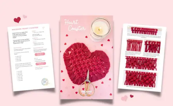 Free Easy DIY Macrame Heart Coaster Pattern for Beginners Tutorial  Mimi & basket Free Macrame