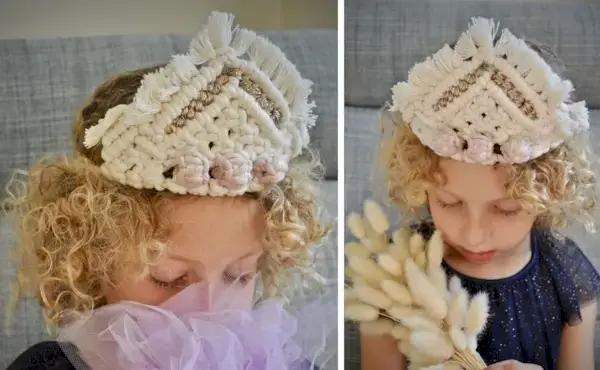 Gyönyörű Boho makramé koronaminta csomók rajzolásával – DIY makramé korona oktatóanyag