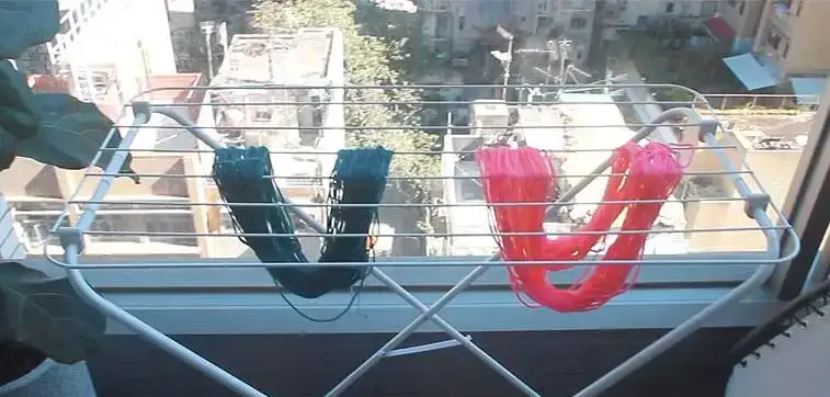 yarn hanging on rack