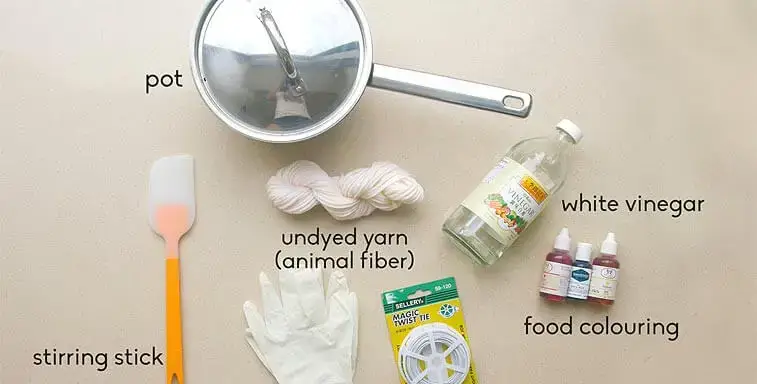 supplies for dyeing yarn with food coloring