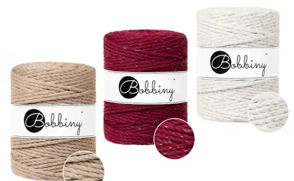 Bobbiny Macrame Christmas Cords - Golden White Wine Red Sand - Macrame Christmas Decoration Supplies