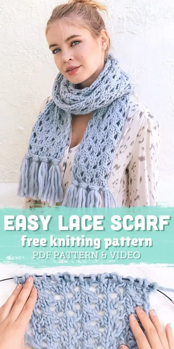 girl wearing knit lace scarf
