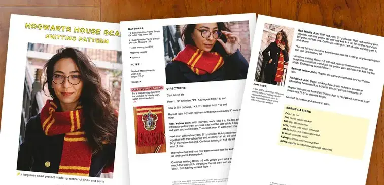 Modello per lavorare a maglia una sciarpa di Harry Potter (Tutorial per babbani)